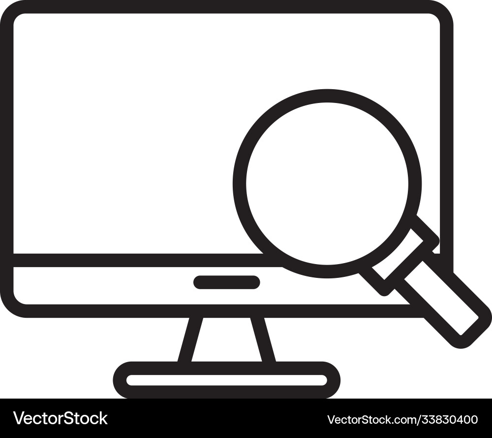 Desktop computer monitor with magnifying glass vector image