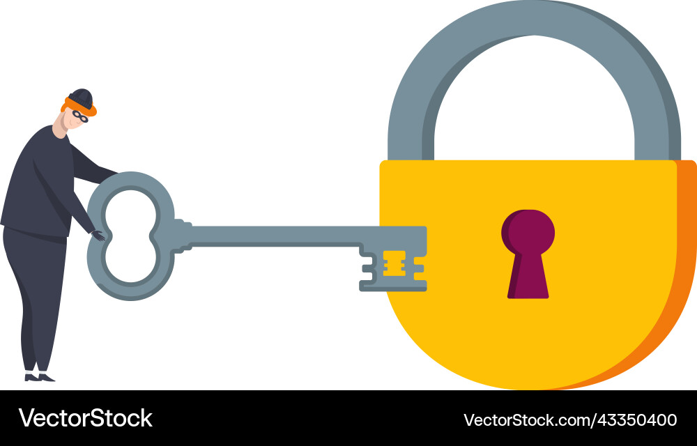 Hacker saws a lock cyberattack and computer scams vector image