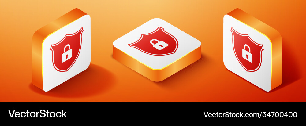 Isometric shield security with lock icon isolated Vector Image