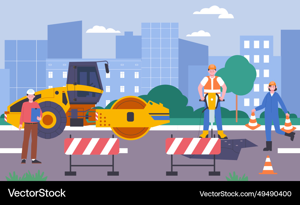 Road repair scene new asphalt paving repairing Road repair scene new asphalt paving repairing vector image