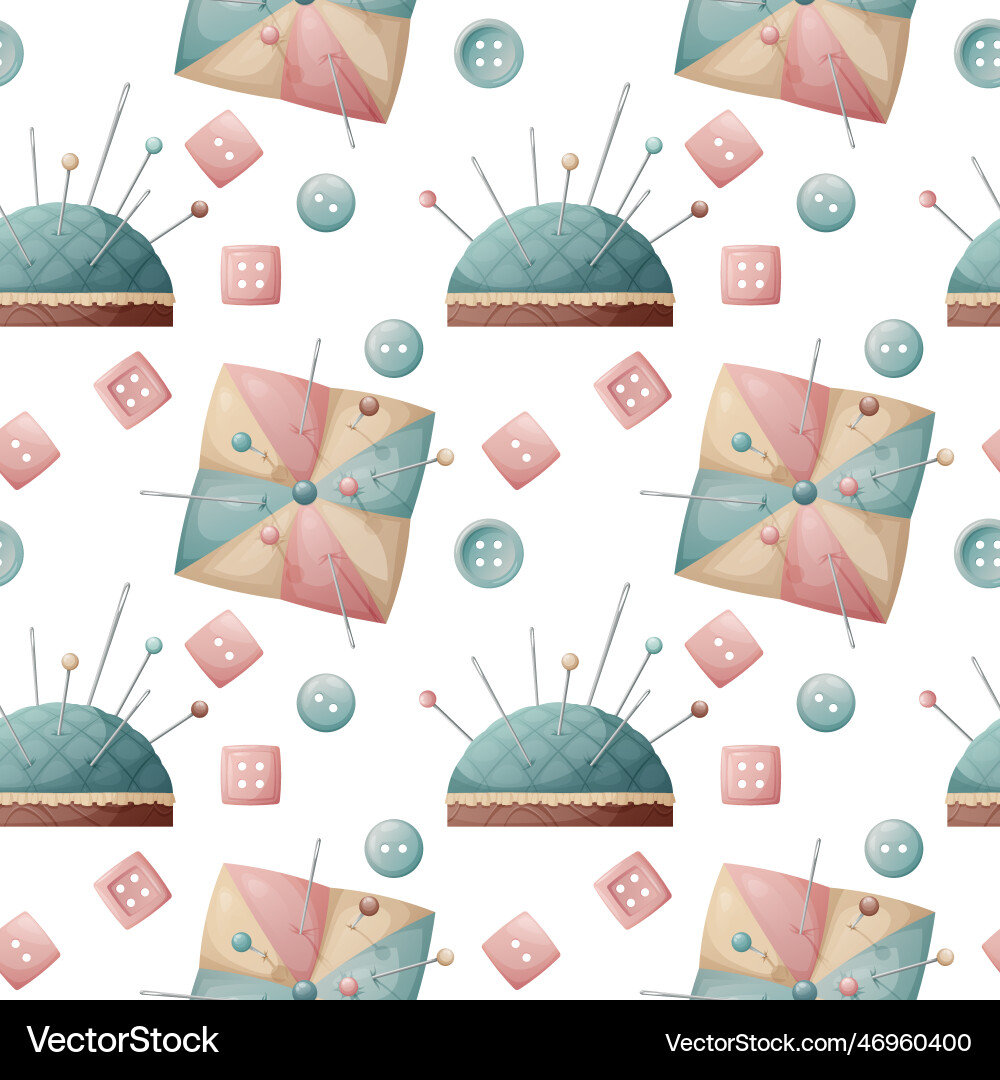 Seamless pattern with a pin cushion and buttons Seamless pattern with a pin cushion and buttons vector image