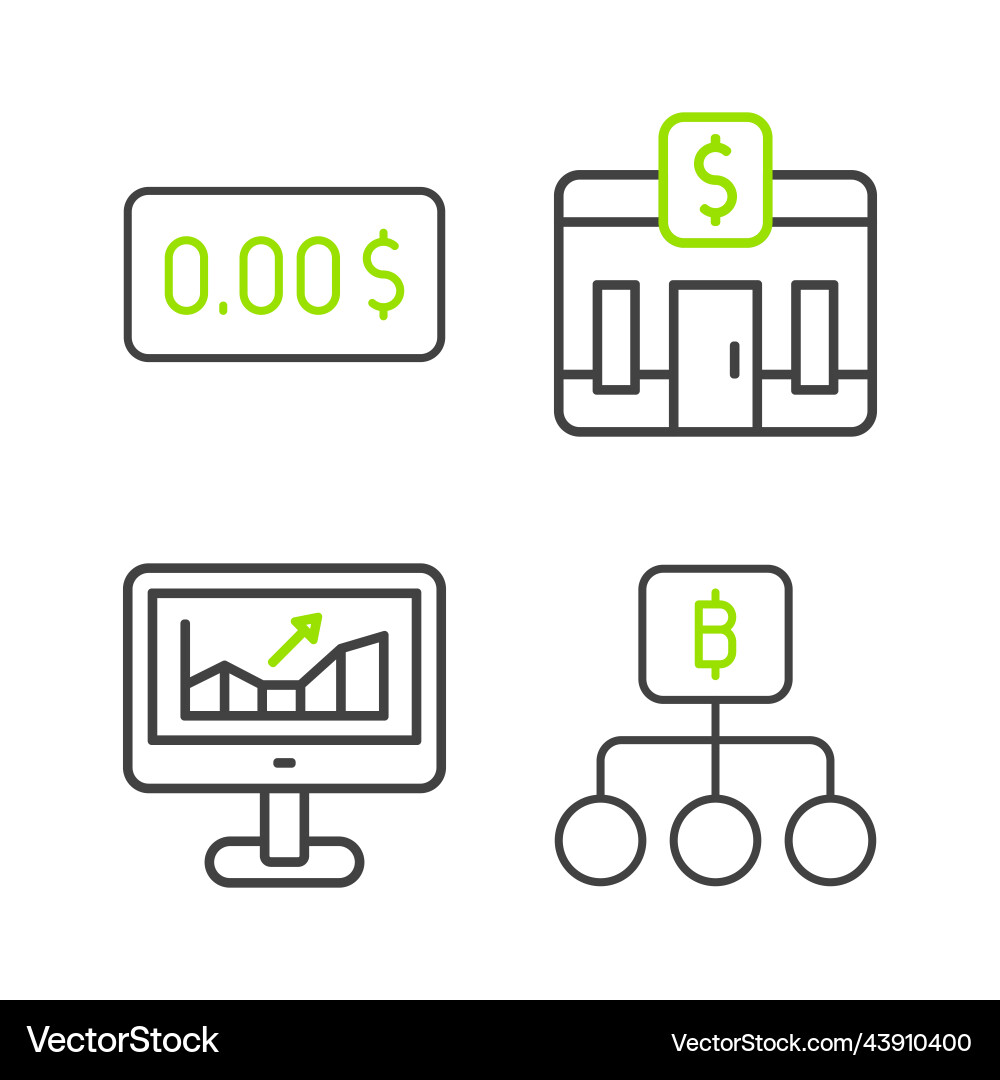Set line blockchain technology bitcoin computer Set line blockchain technology bitcoin computer vector image
