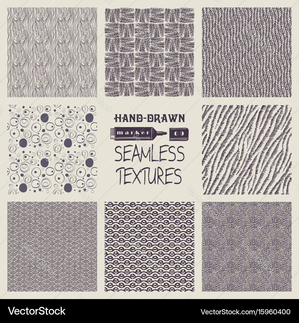 Set of hand drawn marker and ink patterns Vector Image