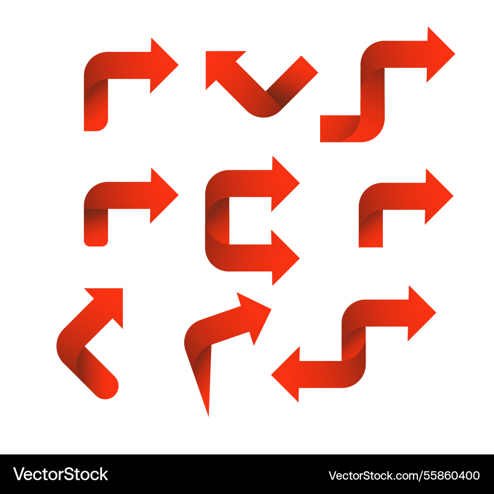 Set red arrow 3d icons pointing up down left right Set red arrow 3d icons pointing up down left right vector image