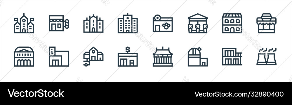 Urban building line icons linear set quality Urban building line icons linear set quality vector image