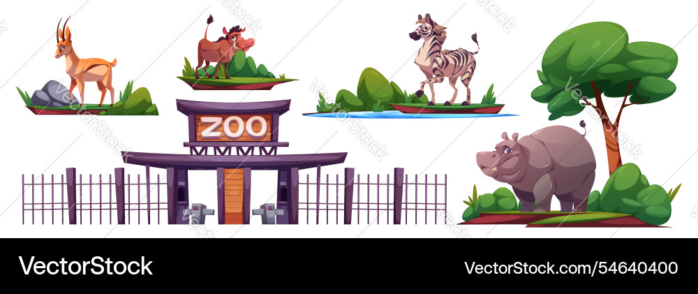 Zoo Safari Parkelemente - Eingang und Tiere Zoo Safari Parkelemente - Eingang und Tiere vektorbild