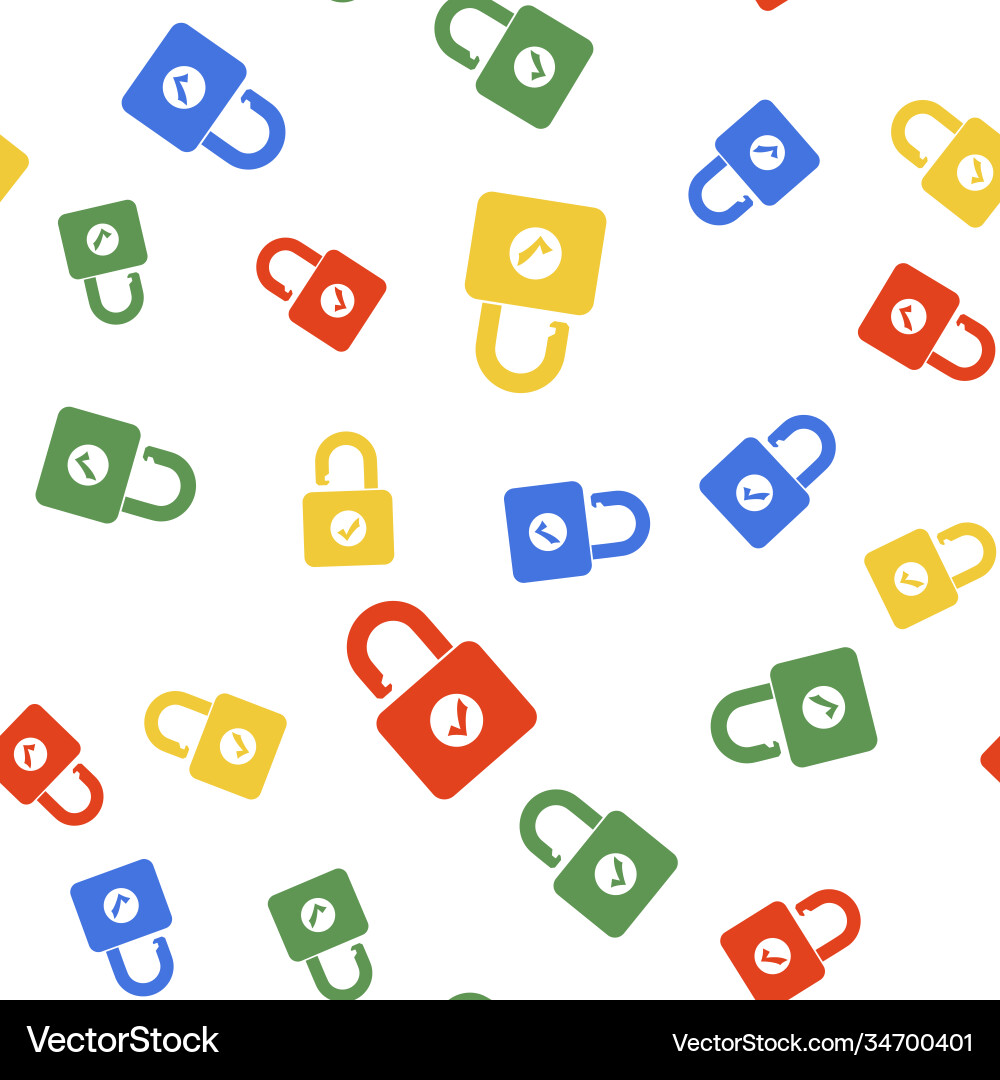 Color open padlock icon isolated seamless pattern Color open padlock icon isolated seamless pattern vector image