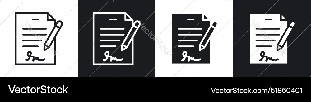 Document signed liner and solid icon set in black Vector Image