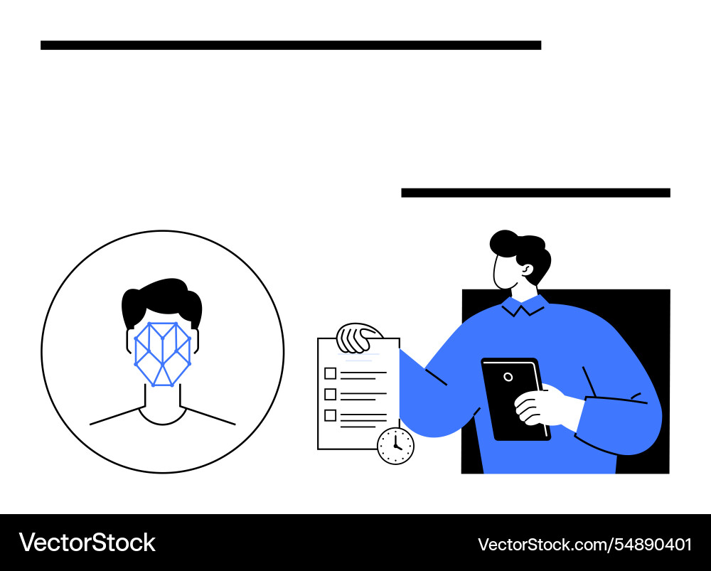 Facial recognition with checklist and timer Facial recognition with checklist and timer vector image