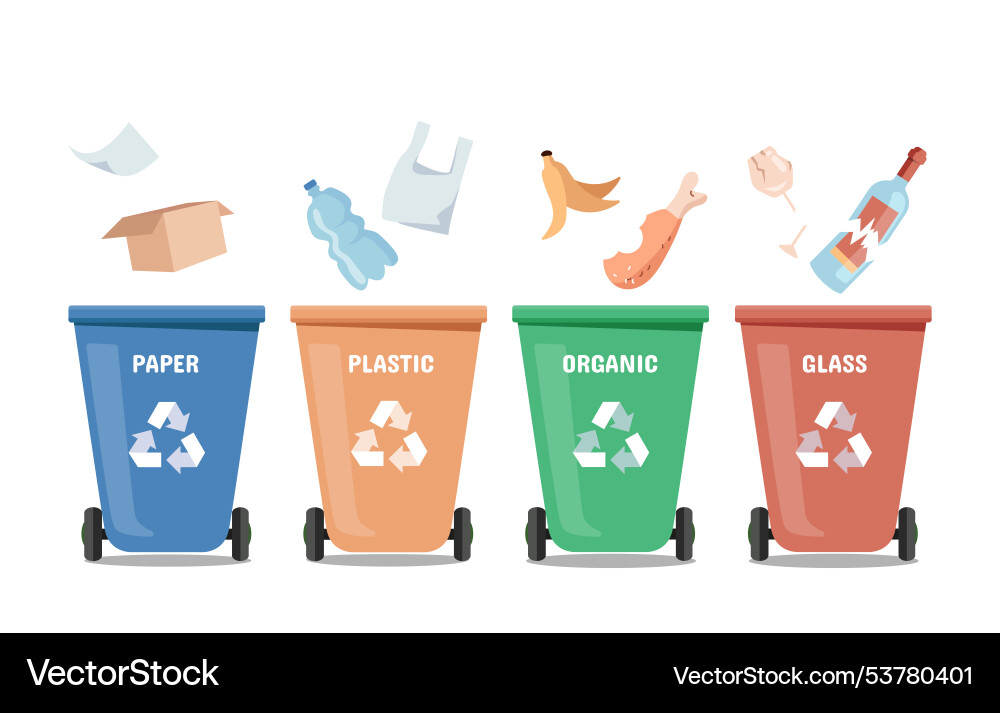 Garbage sorting concept recycling bins Garbage sorting concept recycling bins vector image
