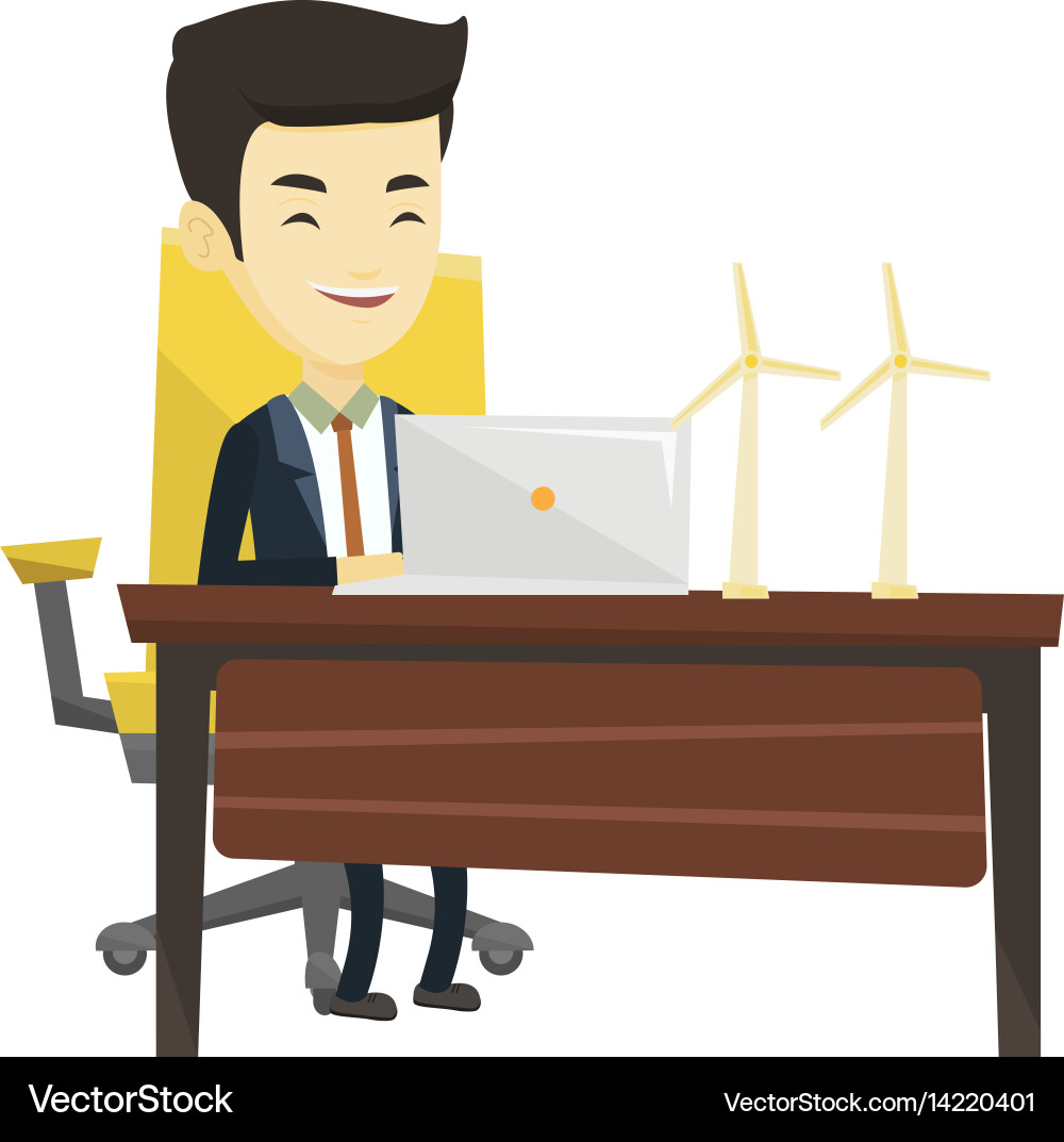 Man working with model of wind turbines vector image