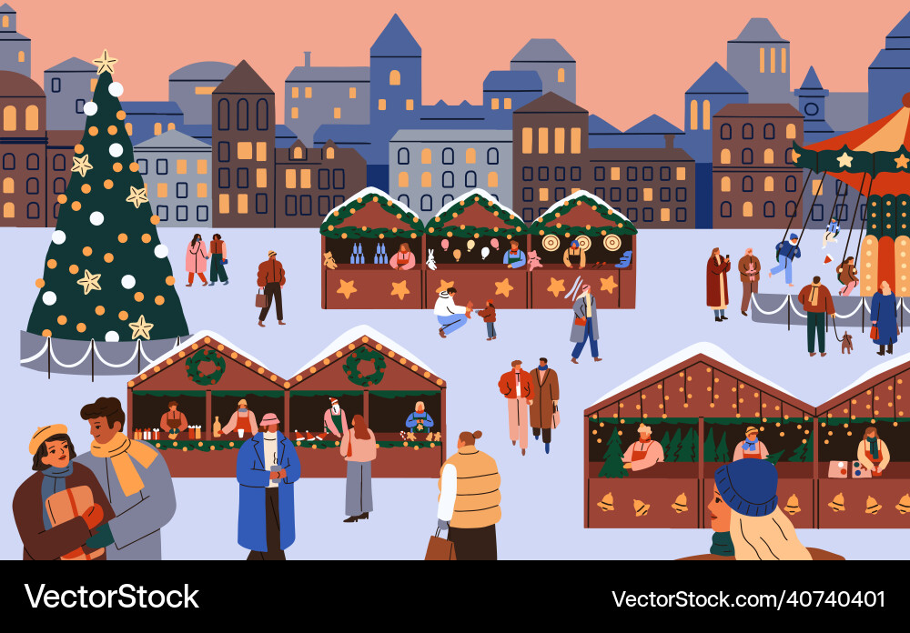 Menschen auf dem Weihnachtsmarkt in der Altstadt glücklich Menschen auf dem Weihnachtsmarkt in der Altstadt glücklich vektorbild