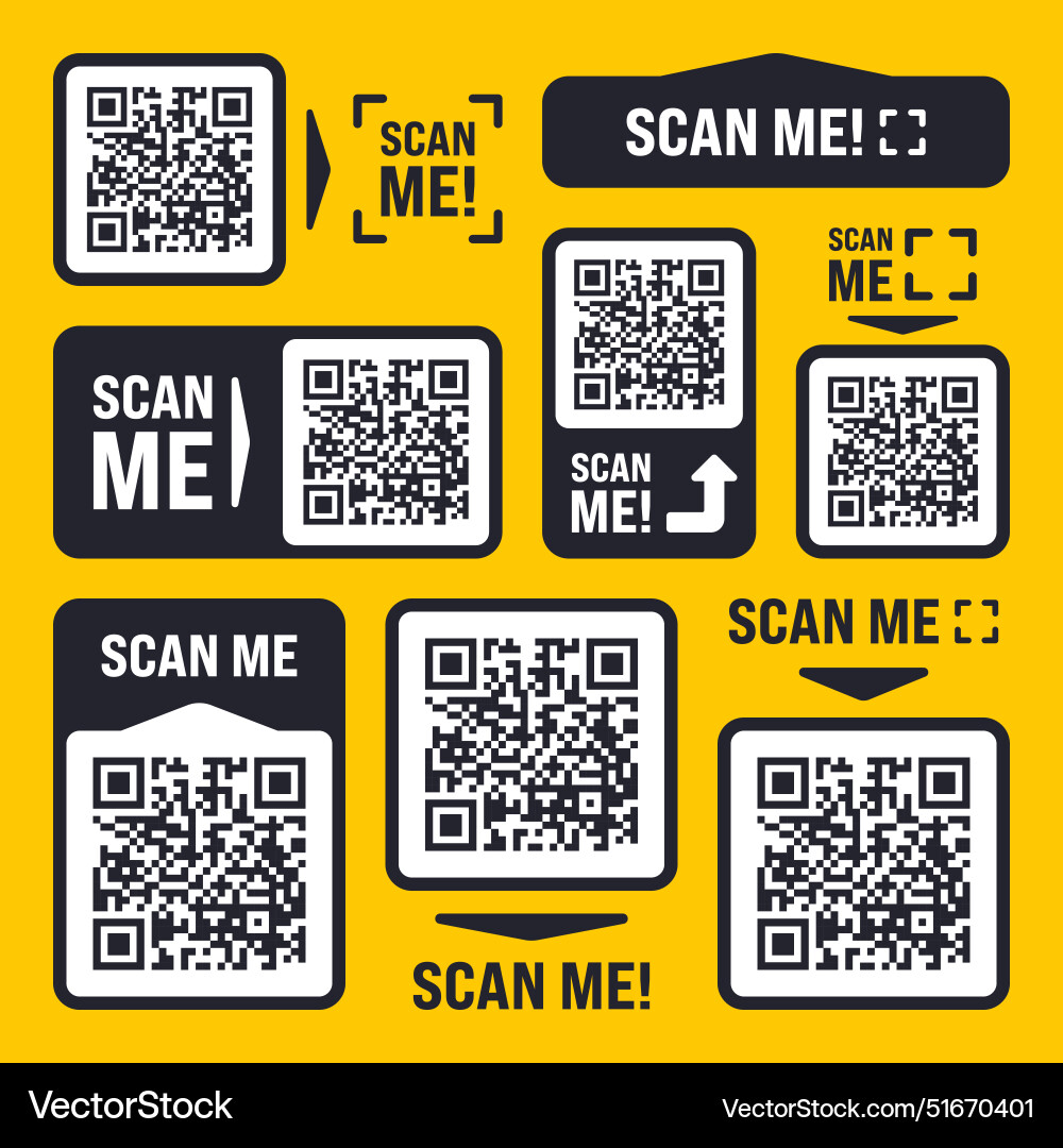 Scan me qr code sticker with text online payment Scan me qr code sticker with text online payment Vector Image