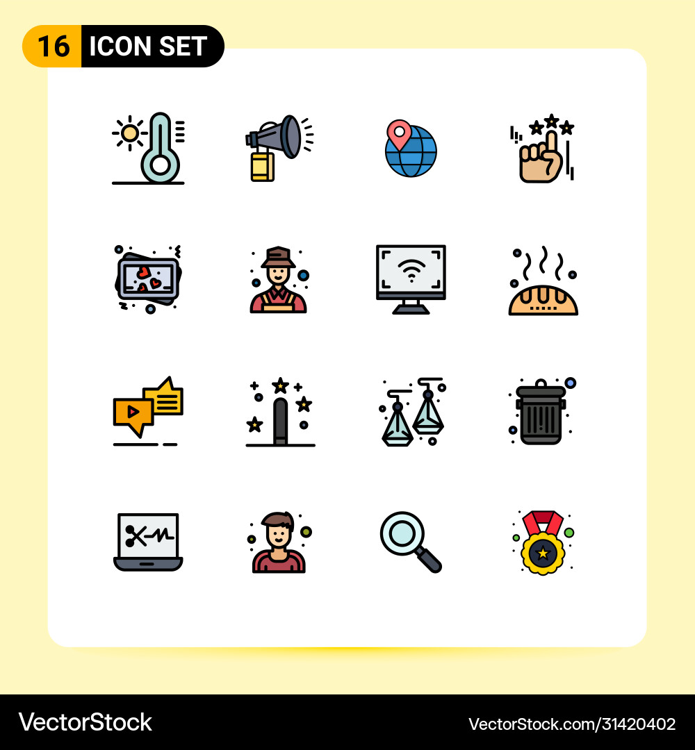 16 user interface flat color filled line pack Vector Image