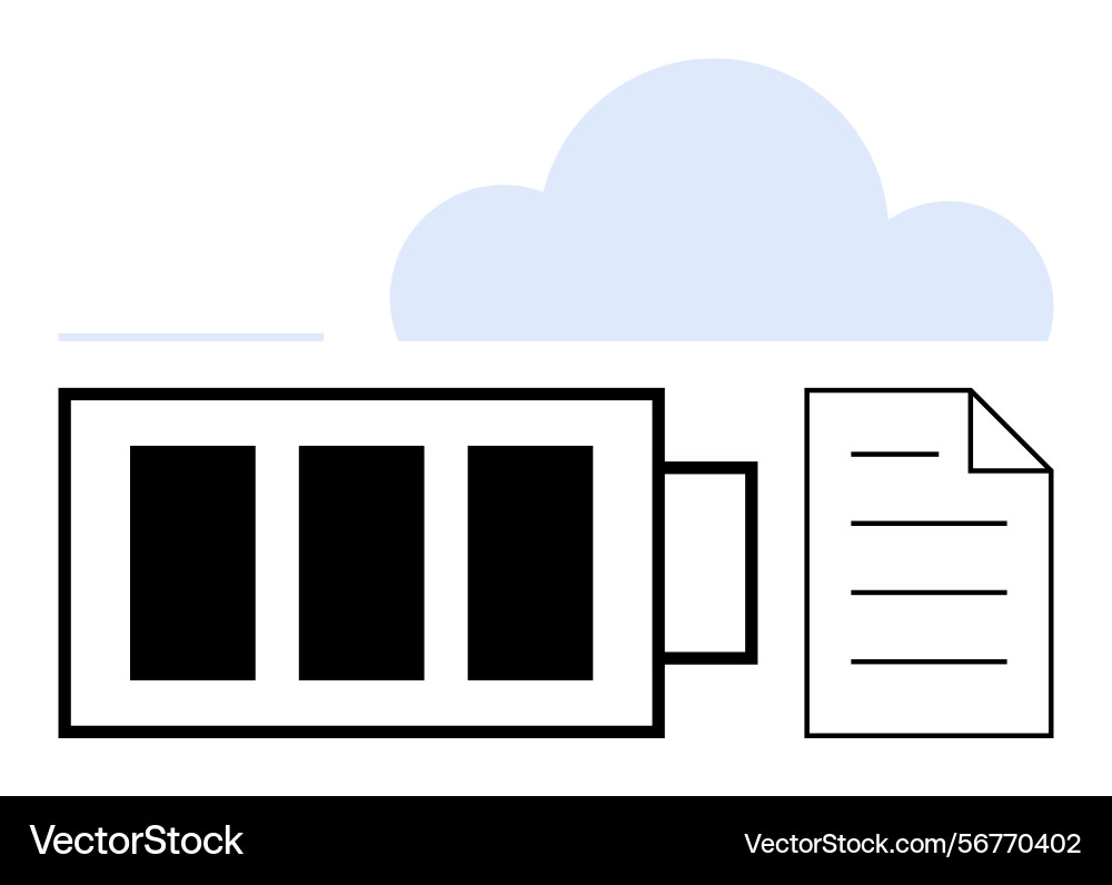 Battery with document and cloud background Vector Image