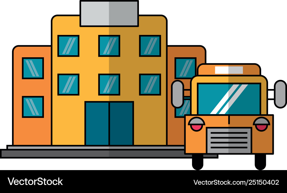 Building and school bus Building and school bus Vector Image