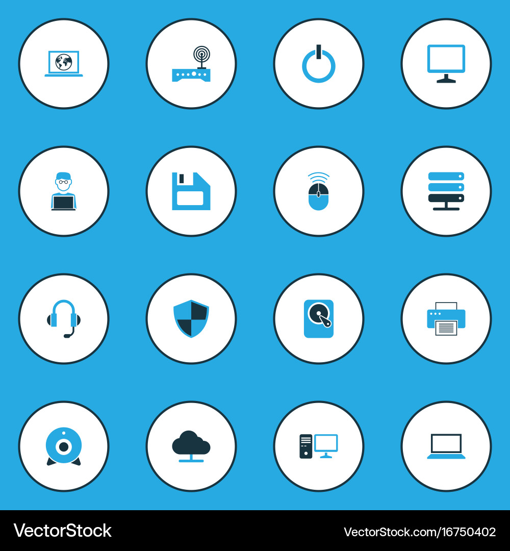 Computer colorful icons set collection of network Computer colorful icons set collection of network vector image