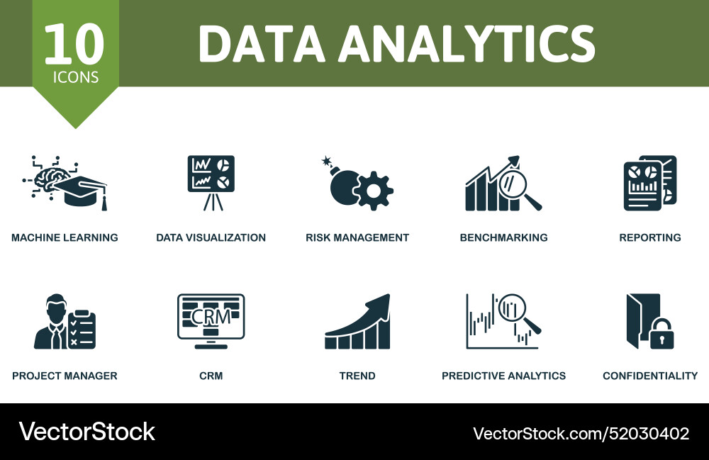 Data analytics icon set machine learning Data analytics icon set machine learning Vector Image
