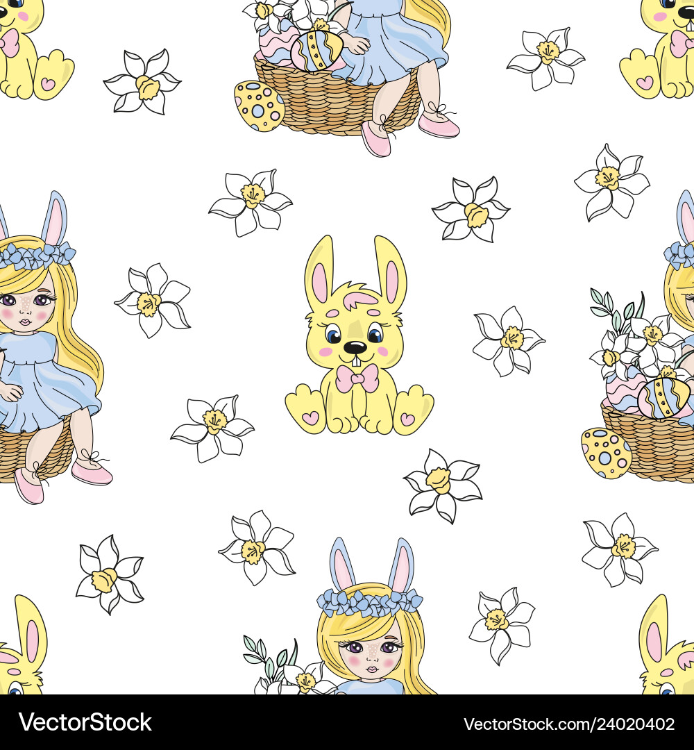 Easter rabbit spring seamless Easter rabbit spring seamless vector image