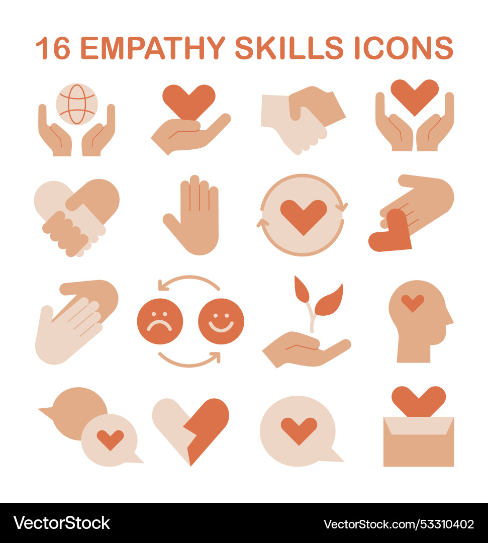 Empathy icons set deep understanding of emotions Empathy icons set deep understanding of emotions Vector Image