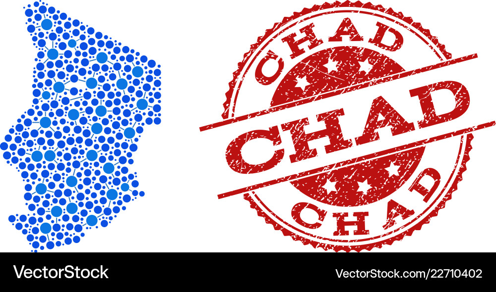 Mosaic map of chad with linked points and distress Mosaic map of chad with linked points and distress Vector Image