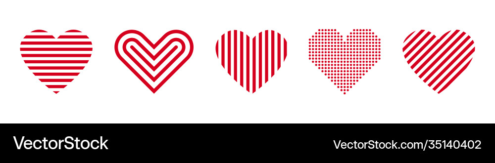 Red heart linear icons isolated set line Vector Image