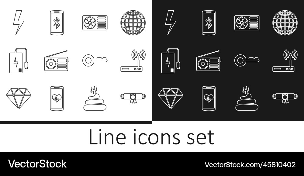Set line diploma rolled scroll router and wi-fi vector image