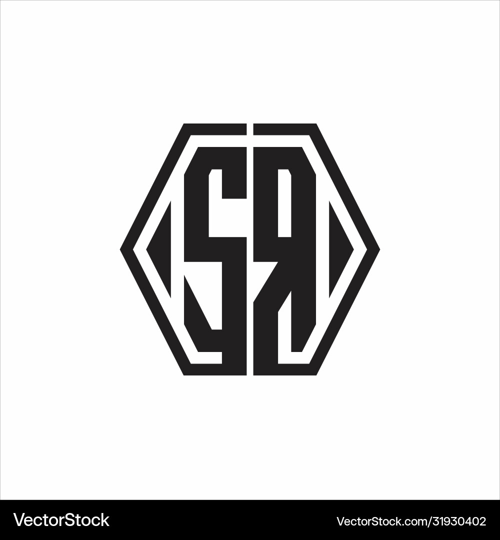Sr logo monogram with hexagon line rounded design vector image