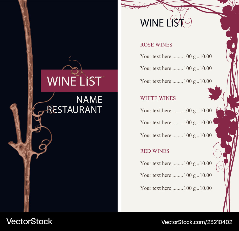 Wine list with a branch of grapes and price Wine list with a branch of grapes and price vector image