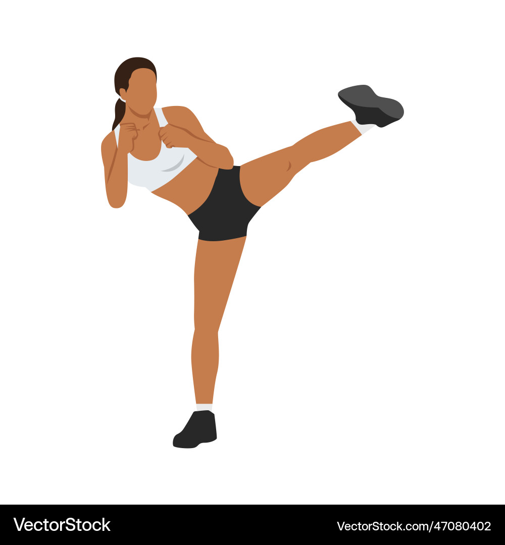 Woman doing roundhouse side kicks kick Woman doing roundhouse side kicks kick vector image