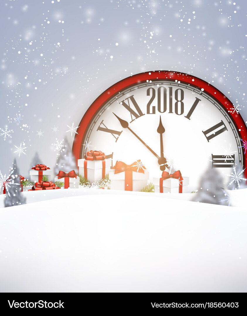 2018 new year background with clock Vector Image