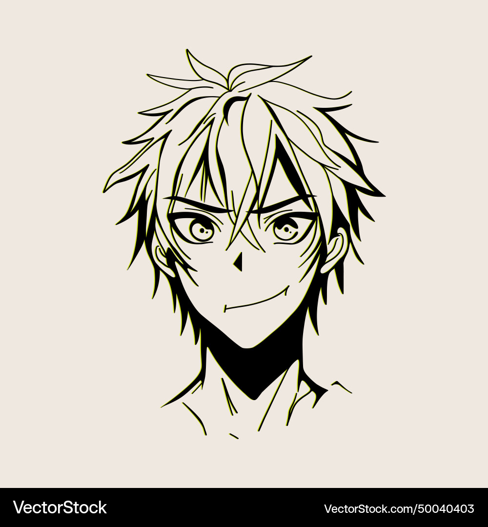 Asian male face manga style cartoon doodle man Asian male face manga style cartoon doodle man vector image
