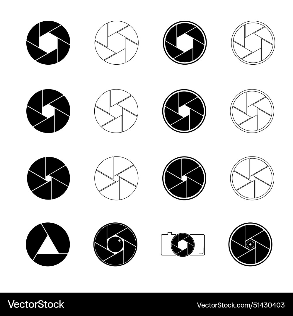 Camera shutter photo icon set Royalty Free Vector Image