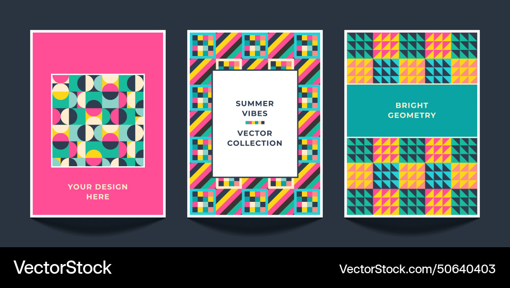 Collection of three trendy bright cards vector image