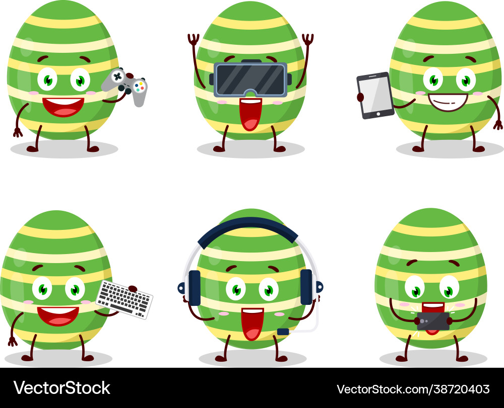 Cute Green Easter Eggs Playing Games Vector Image