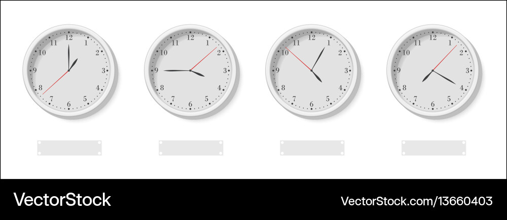 Four clock faces with the different time vector image