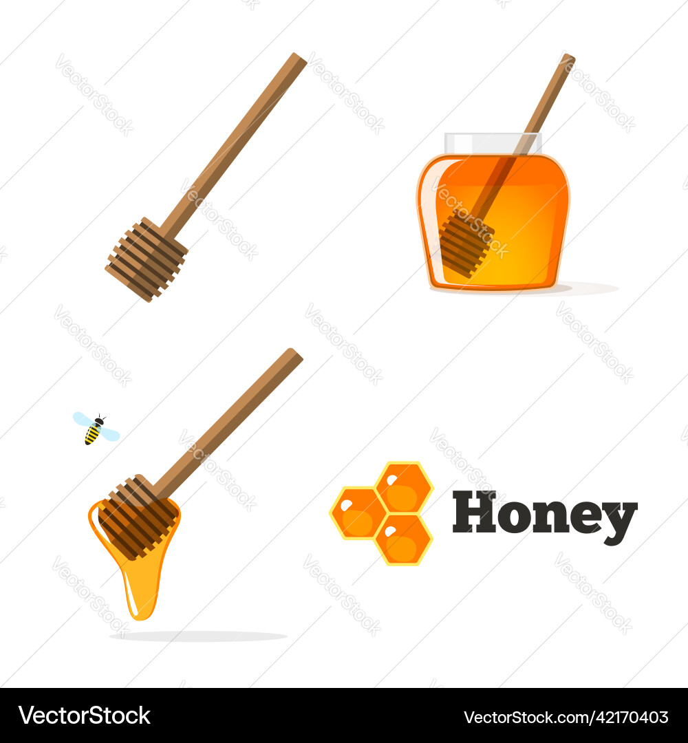 Honey set with honeycomb isolated icon Vector Image