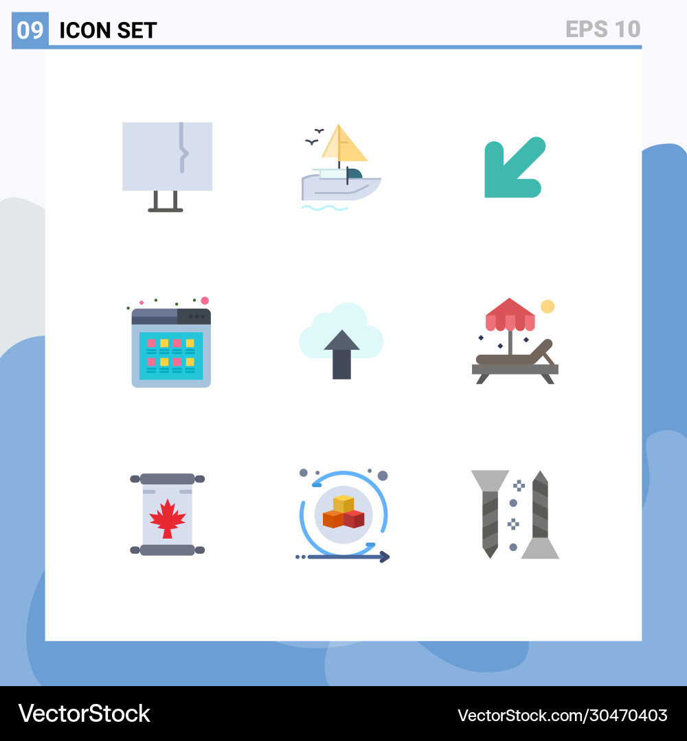 Mobile interface flat color set 9 pictograms Vector Image