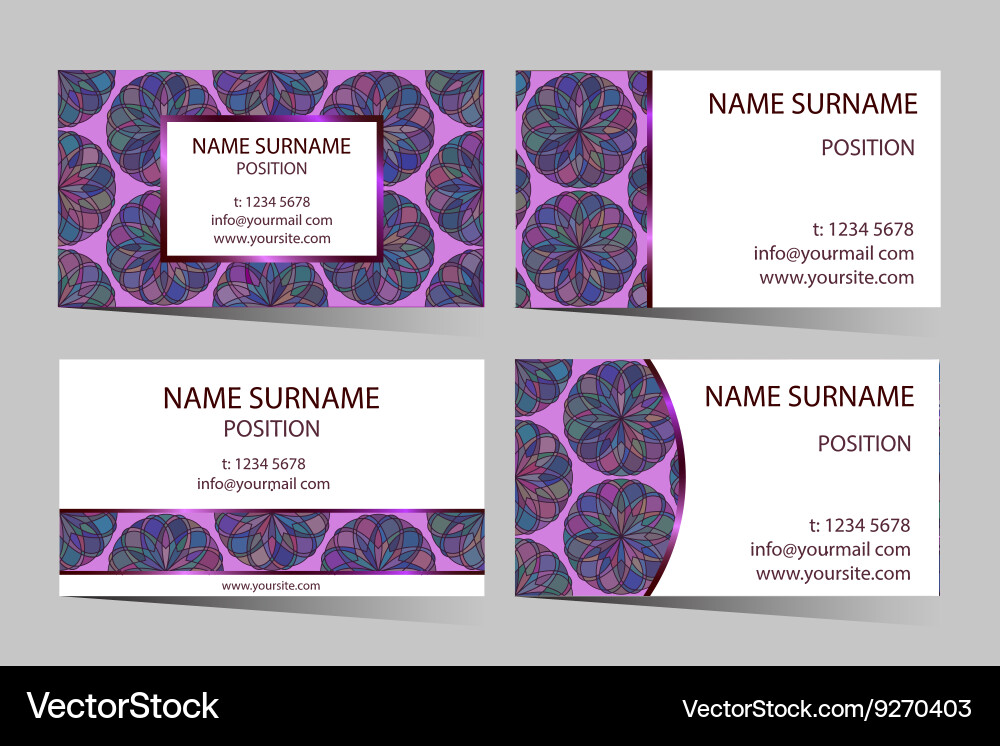 Purple business-card set with elegant round design Vector Image