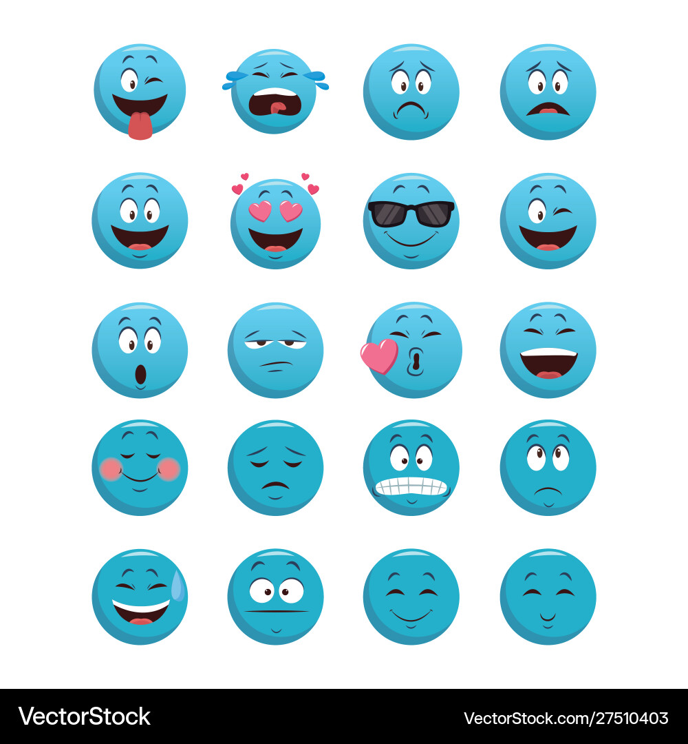 Set blue chat emoticons colorful design Set blue chat emoticons colorful design vector image