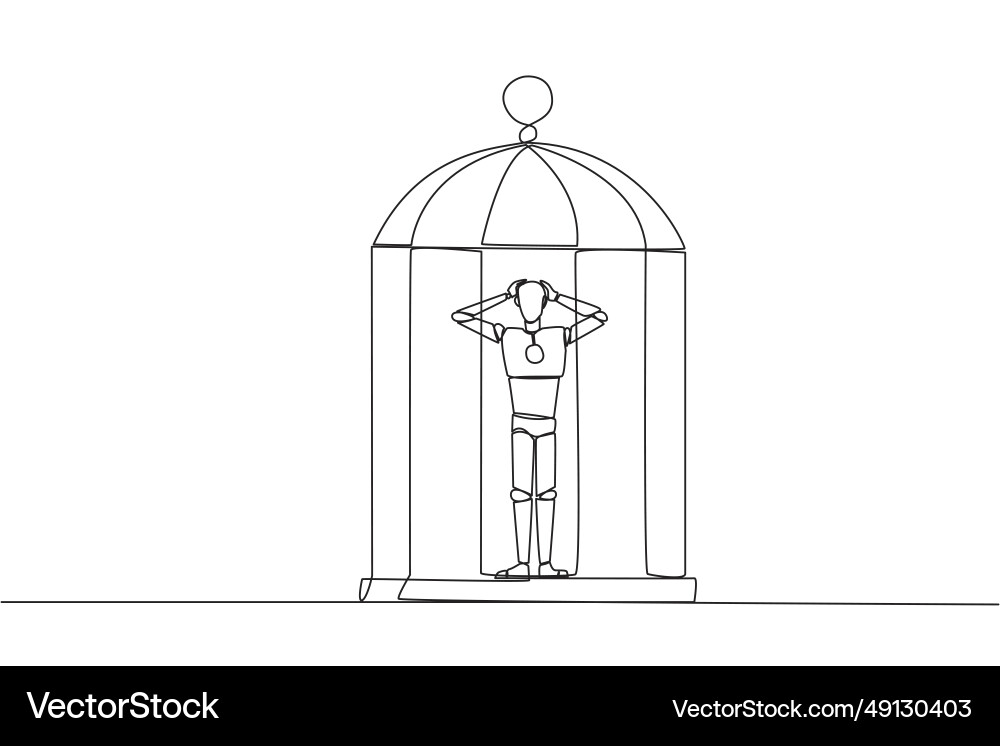 Single continuous line drawing tired robot Single continuous line drawing tired robot vector image