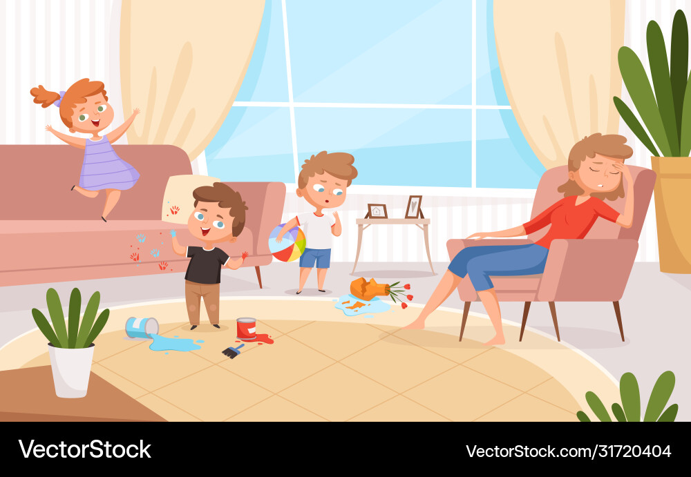 Active kids games in living room hyperactive Active kids games in living room hyperactive vector image