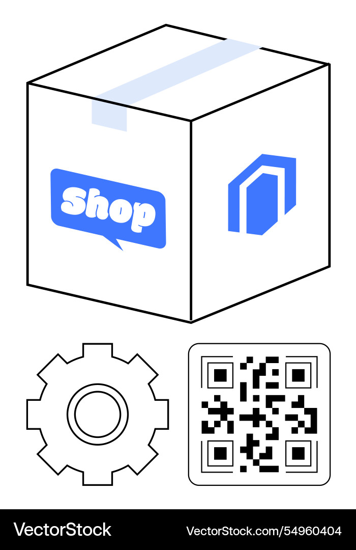E-commerce delivery package with qr code store Vector Image