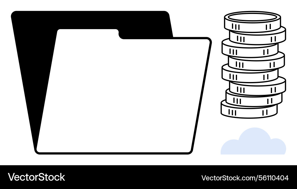 File folder with coin stack and cloud representing File folder with coin stack and cloud representing vector image