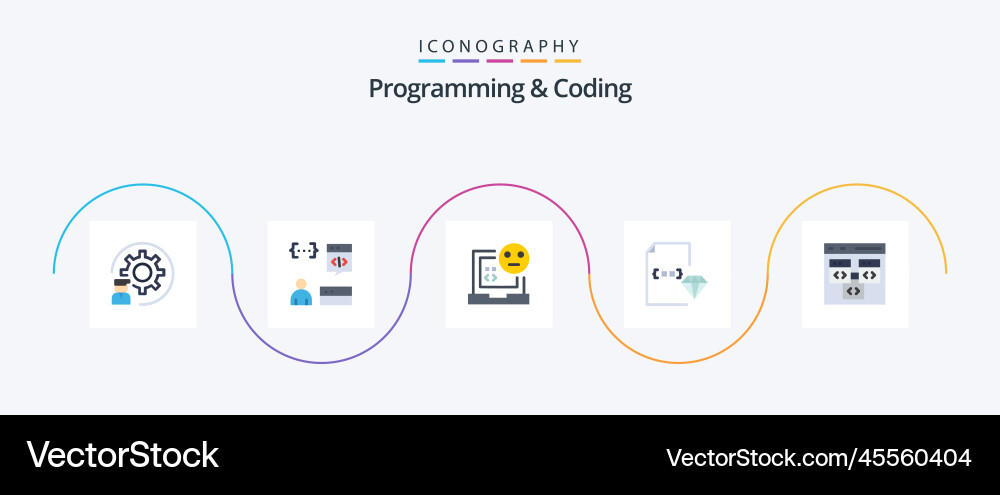 Programming and coding flat 5 icon pack including vector image