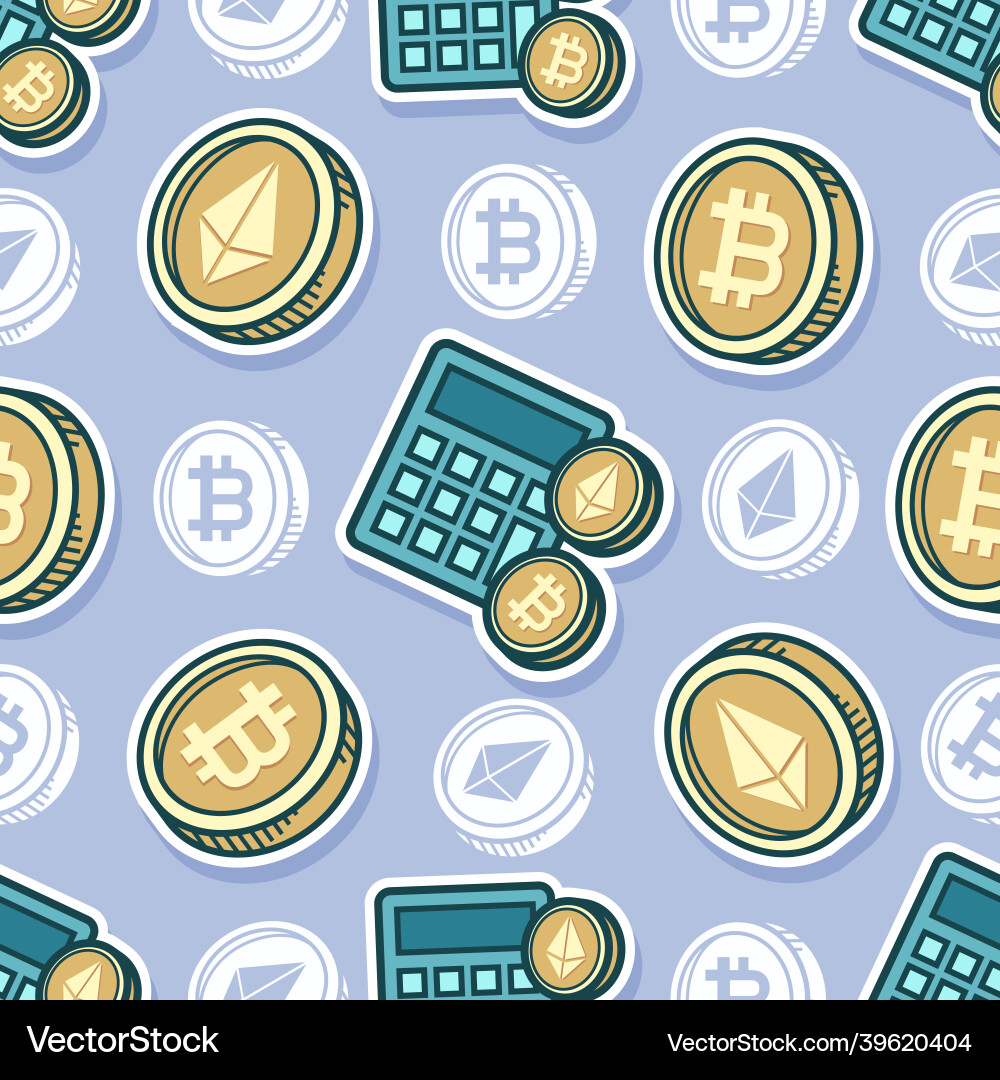 Seamless pattern bitcoin and ethereum cartoon Seamless pattern bitcoin and ethereum cartoon vector image