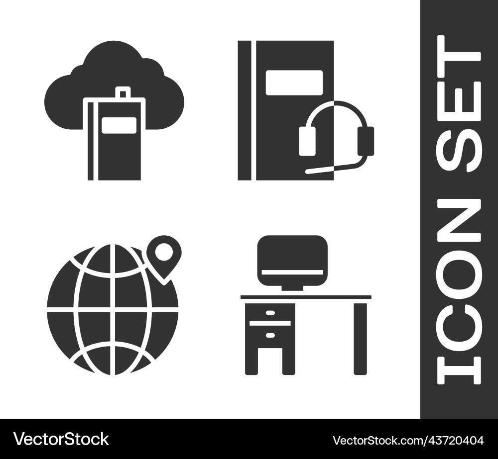 Set computer monitor and desk cloud or online Set computer monitor and desk cloud or online vector image