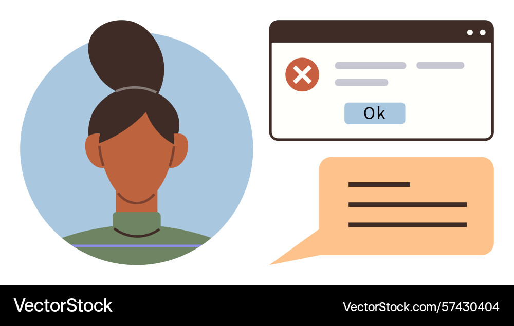 Woman encountering error message with popup alert Woman encountering error message with popup alert vector image