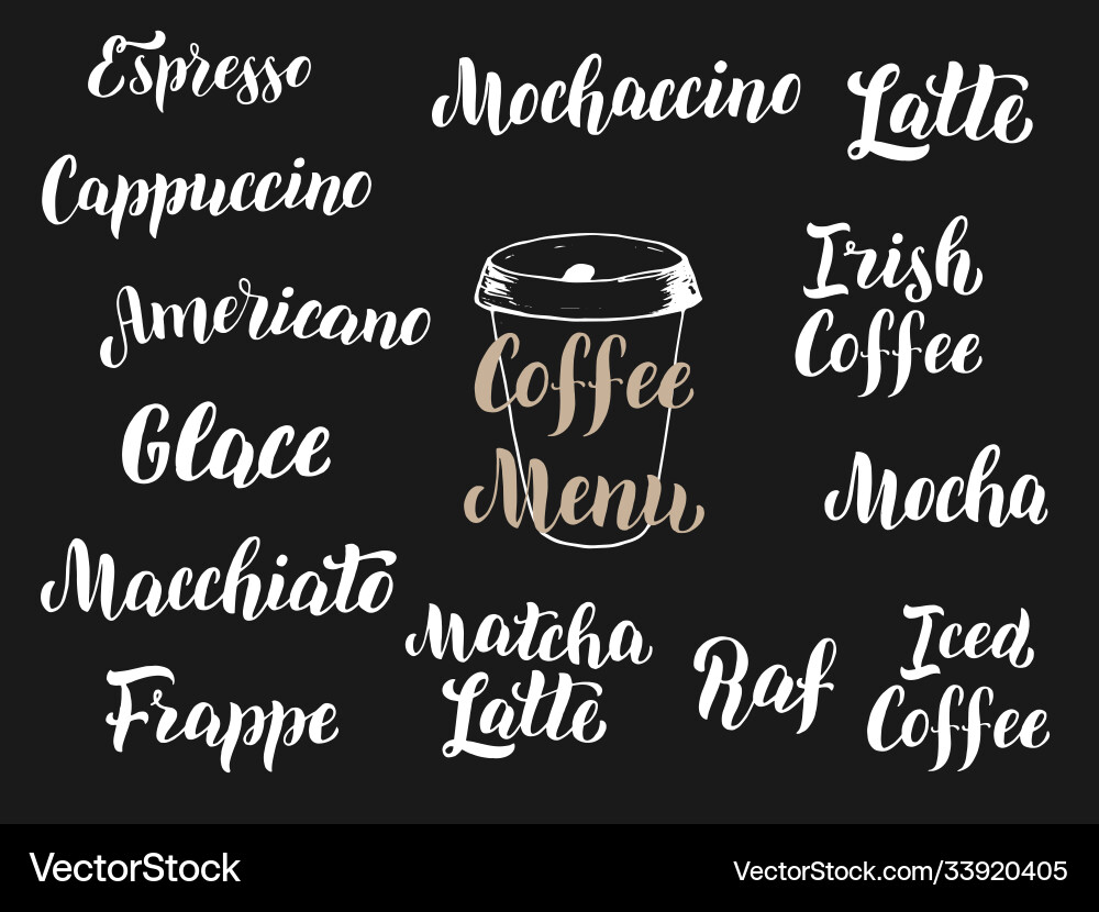 Coffee menu font set types lettering text Coffee menu font set types lettering text vector image
