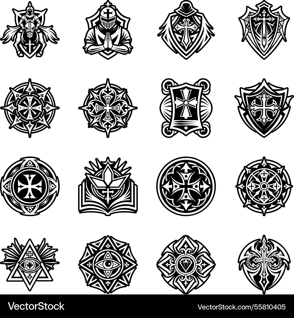 Collection of knight warrior symbols glyph style i Vector Image